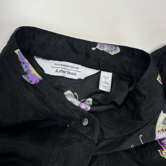 & Other Stories Butterfly Printed Silk Blend Dress Size US 8 Long Sleeve - Picture 5 of 16